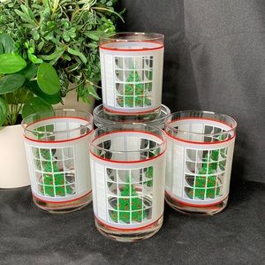 4 vtg WAECHTERSBACH Christmas Tree & window Old Fashioned 12oz Low Ball glasses